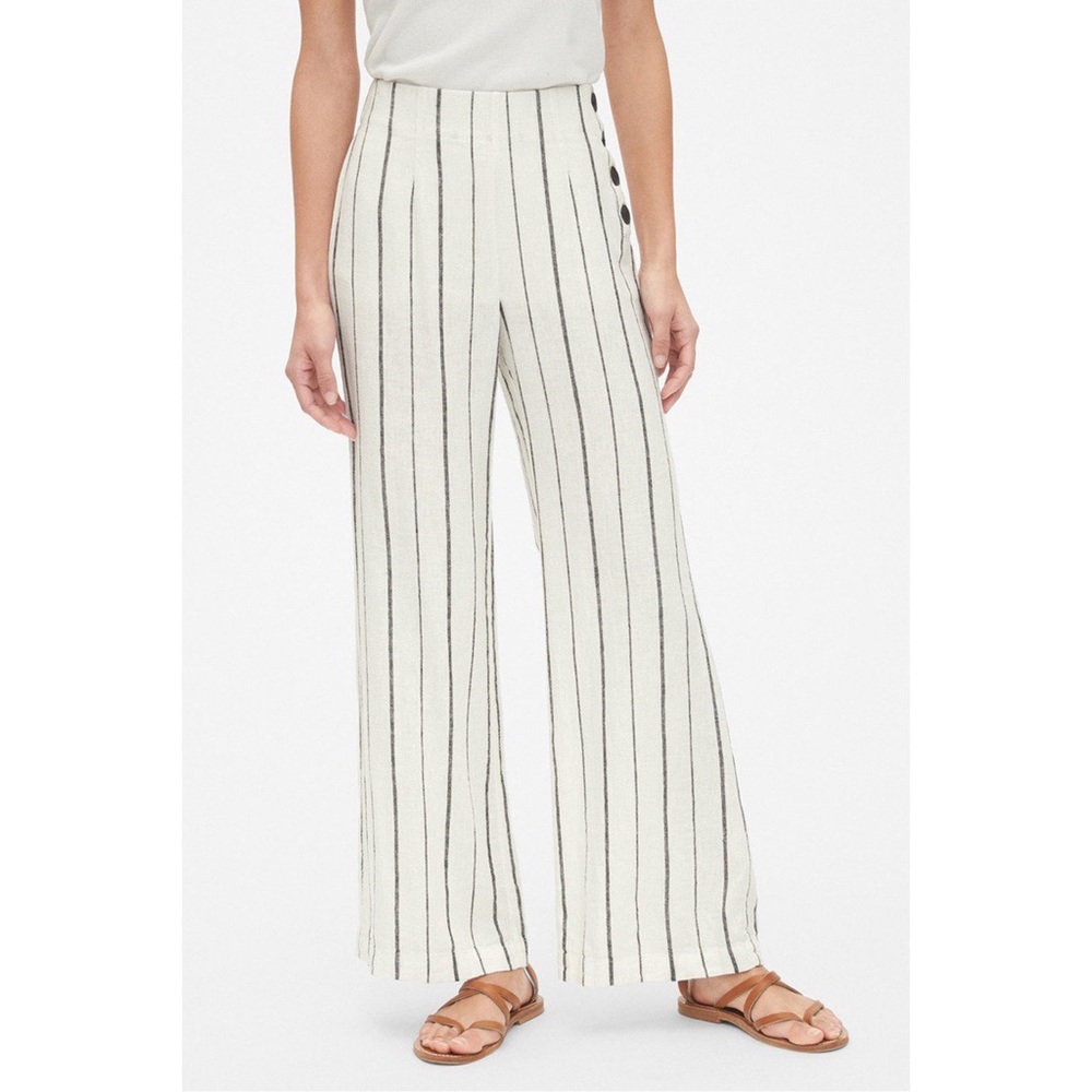 GAP- Wide-Leg Pants Linen- White/ Black- Sz 0